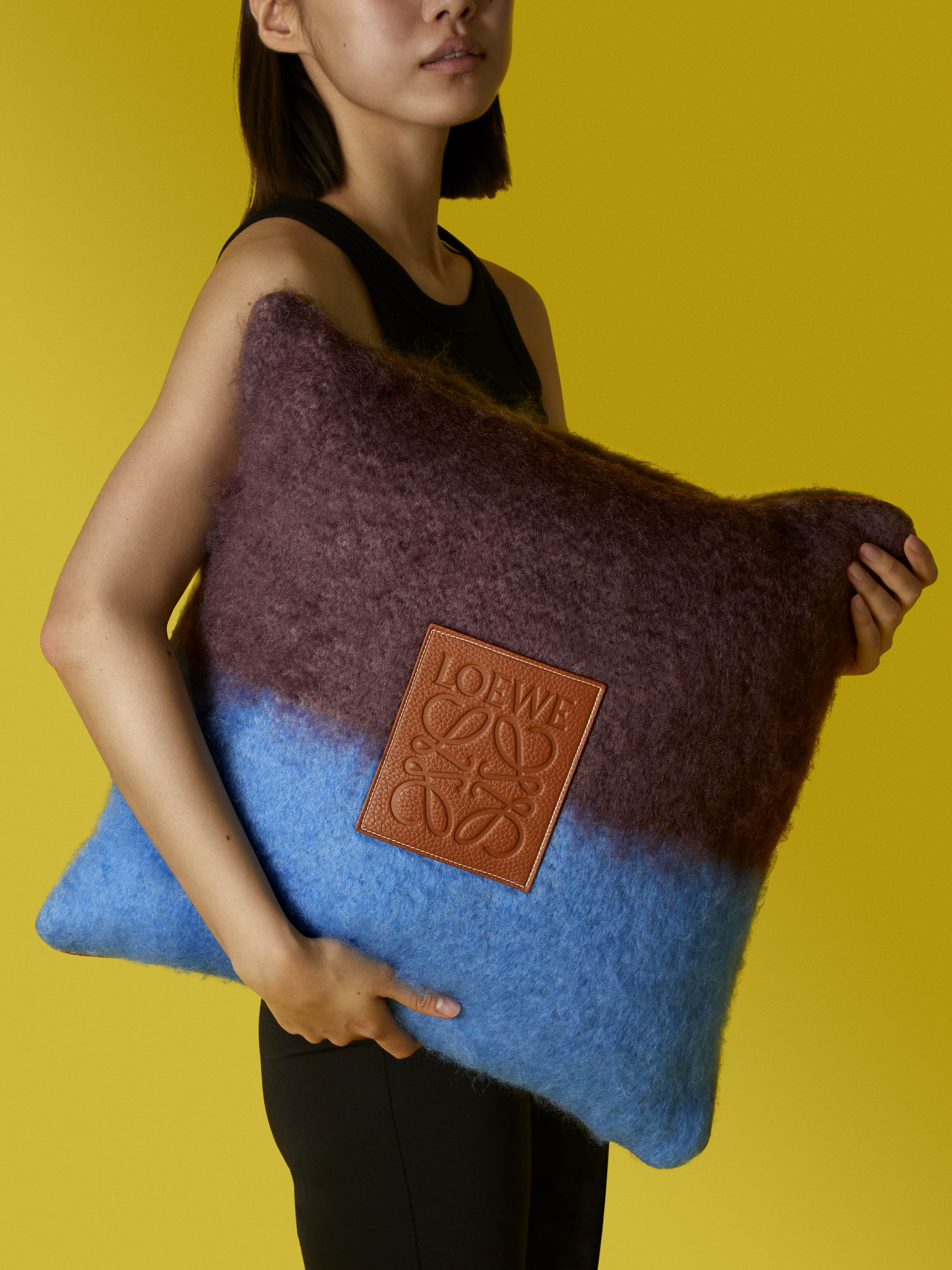 Stripe cushion in mohair and wool Purple/Multicolor - LOEWE