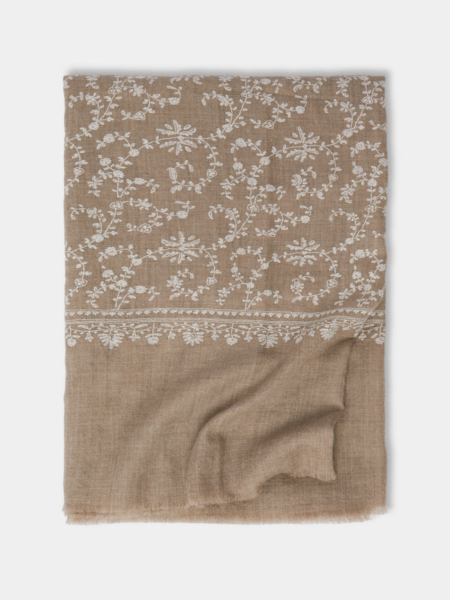 Me & K - Hand-Embroidered Cashmere Scarf | One Size - Beige - ABASK - 