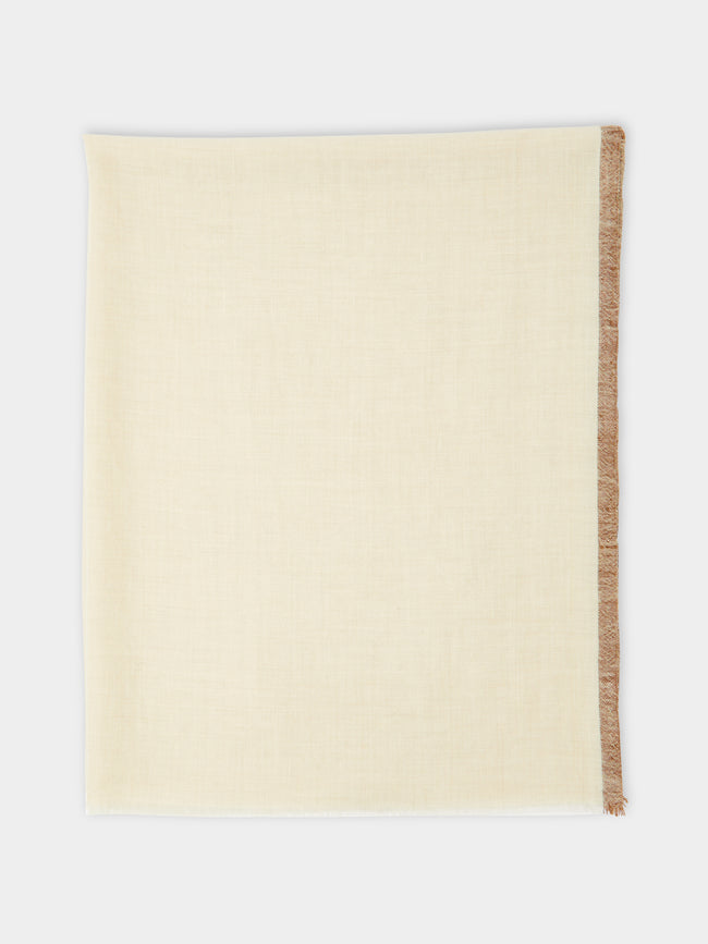 Me & K - Cashmere Border-Stripe Scarf - Ivory - ABASK - 