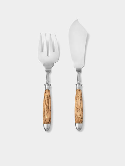 Eichenlaub - Light Oak Old German Fish Serving Fork and Knife (Set of 2) - Natural - ABASK - 