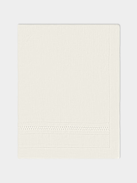 Volga Linen - Diamond-Stitch Linen Round Tablecloth - White - ABASK - 