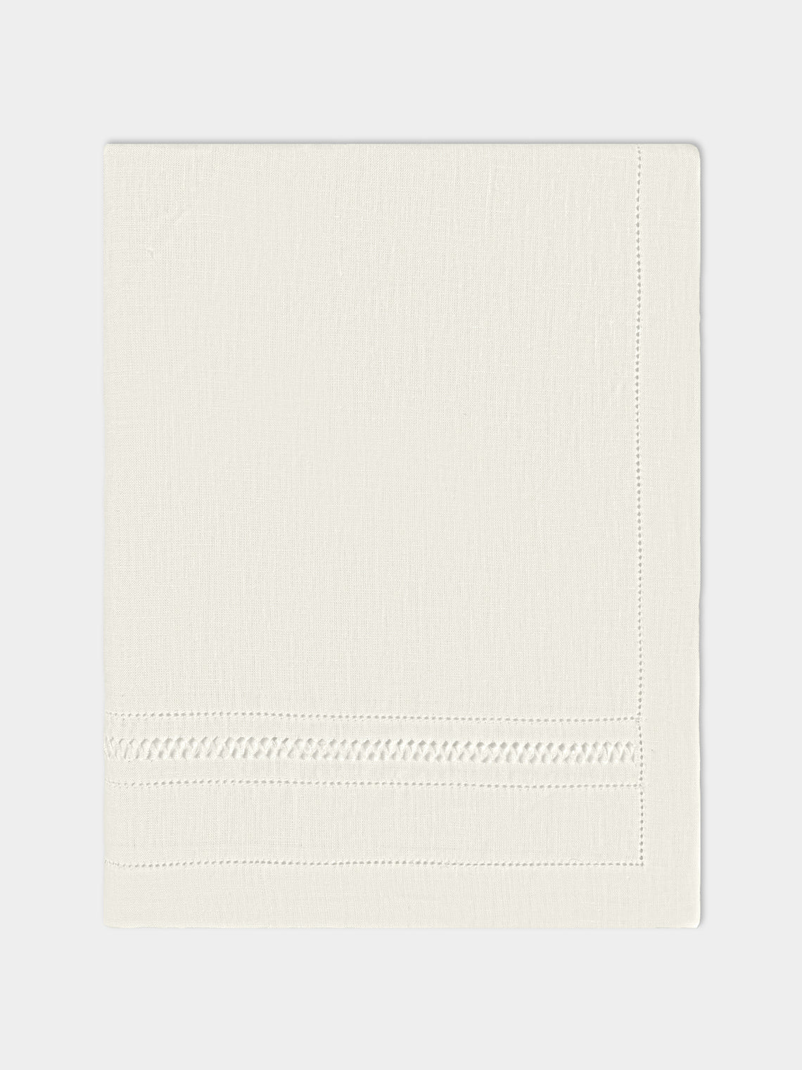 Volga Linen - Diamond-Stitch Linen Rectangular Tablecloth - White - ABASK - 