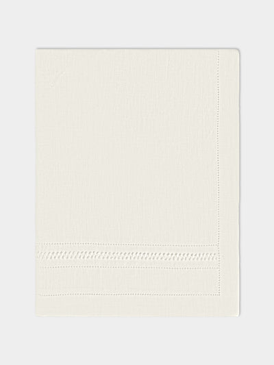 Volga Linen - Diamond-Stitch Linen Rectangular Tablecloth - White - ABASK - 