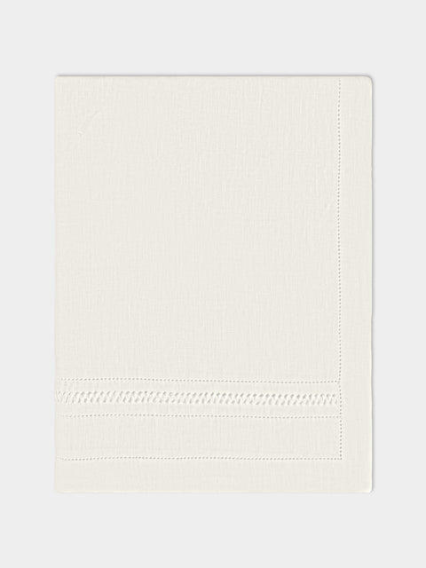 Volga Linen - Diamond-Stitch Linen Rectangular Tablecloth - White - ABASK - 