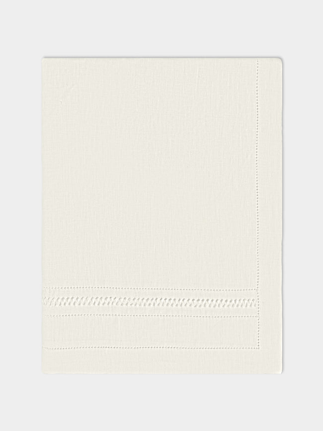 Volga Linen - Diamond-Stitch Linen Large Rectangular Tablecloth - White - ABASK - 