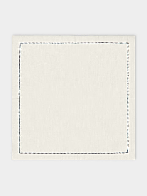 Volga Linen - Hem-Stitch Linen Napkins (Set of 6) - White - ABASK - 