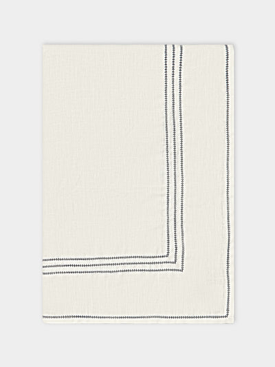 Volga Linen - Hem-Stitch Linen Square Tablecloth - White - ABASK - 