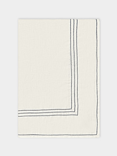 Volga Linen - Hem-Stitch Linen Rectangular Tablecloth - White - ABASK - 