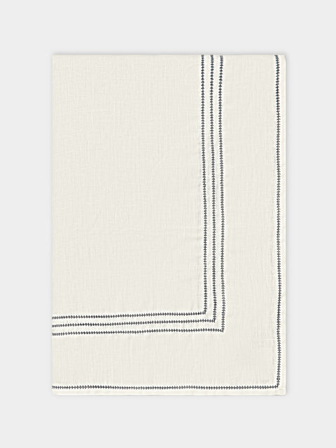 Volga Linen - Hem-Stitch Linen Rectangular Tablecloth - White - ABASK - 