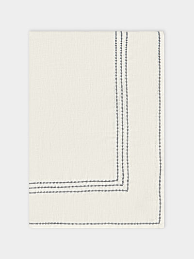 Volga Linen - Hem-Stitch Linen Large Rectangular Tablecloth - White - ABASK - 