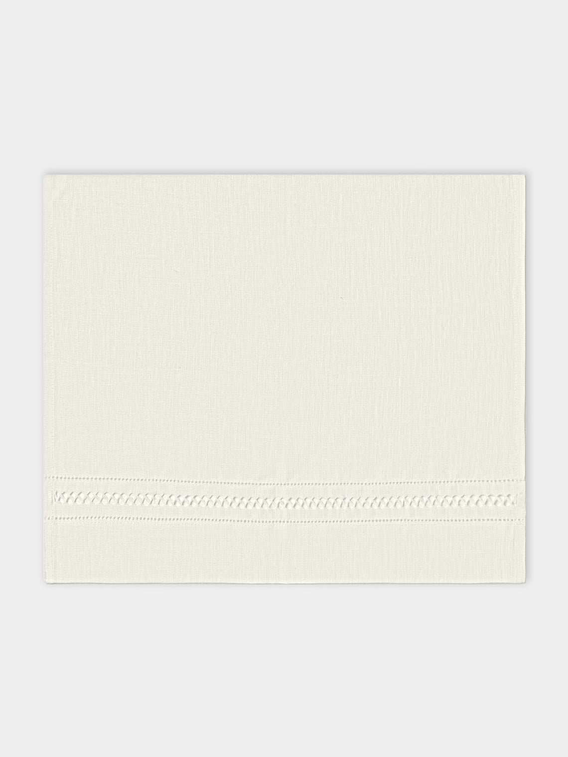 Volga Linen - Diamond-Stitch Linen Hand Towels (Set of 4) - Ivory - ABASK - 