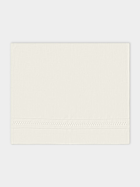 Volga Linen - Diamond-Stitch Linen Hand Towels (Set of 4) - Ivory - ABASK - 