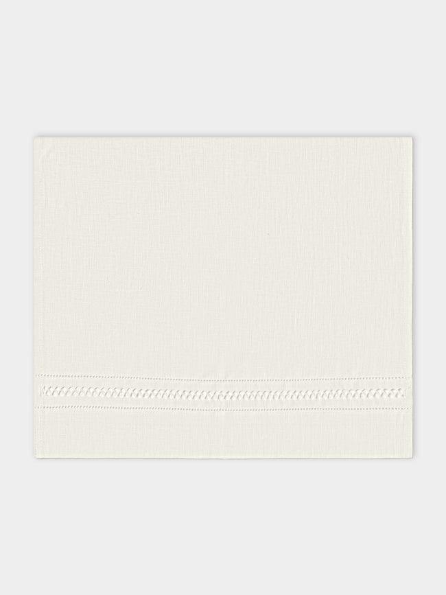 Volga Linen - Diamond-Stitch Linen Hand Towels (Set of 4) - Ivory - ABASK - 