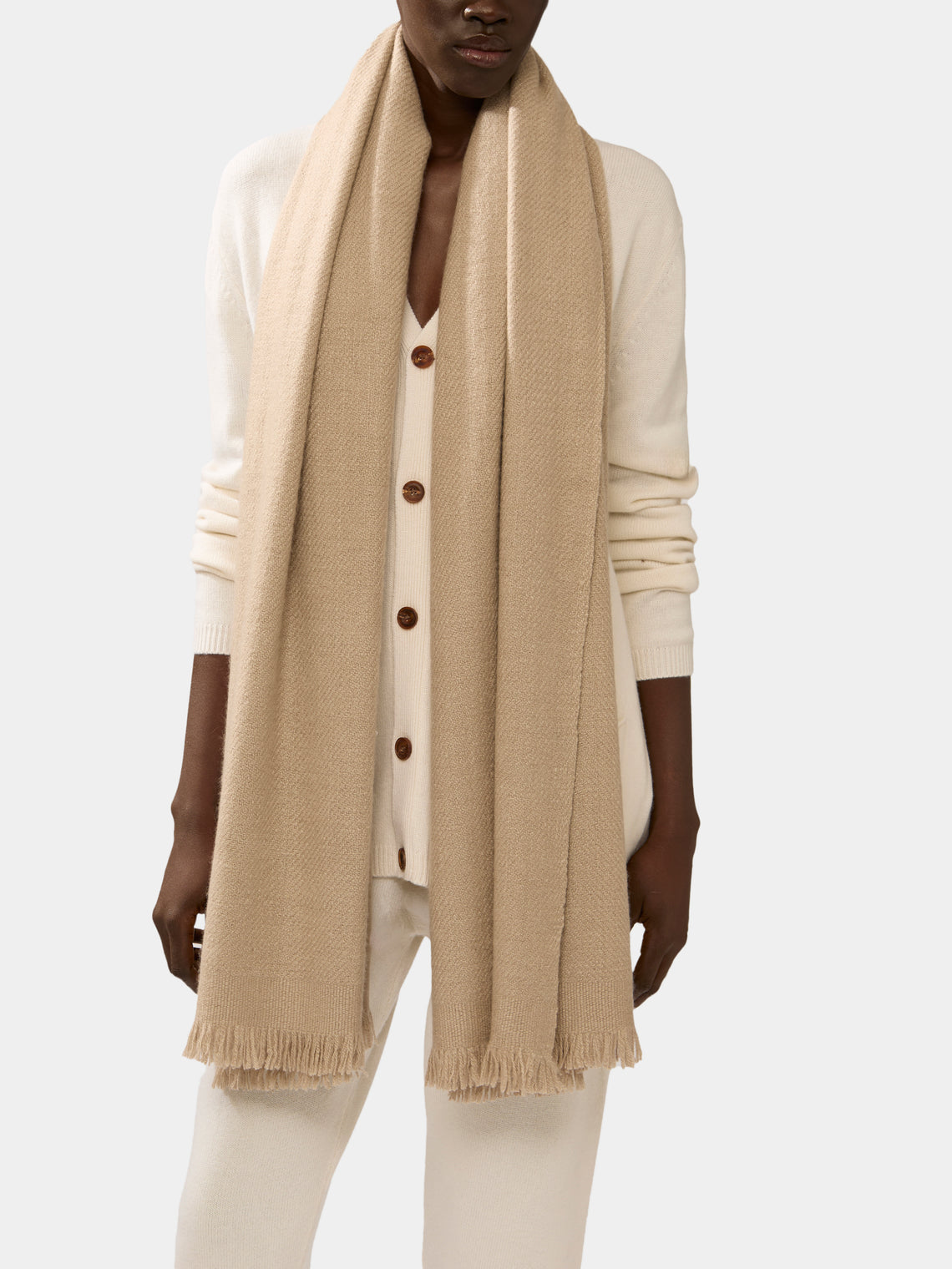 Me & K - Heavy Cashmere Solid Twill Scarf - Natural - ABASK - 