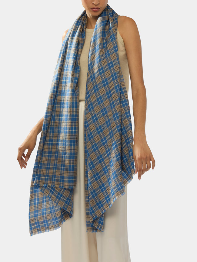 Me & K - Cashmere Check Scarf | One Size - Blue - ABASK - 