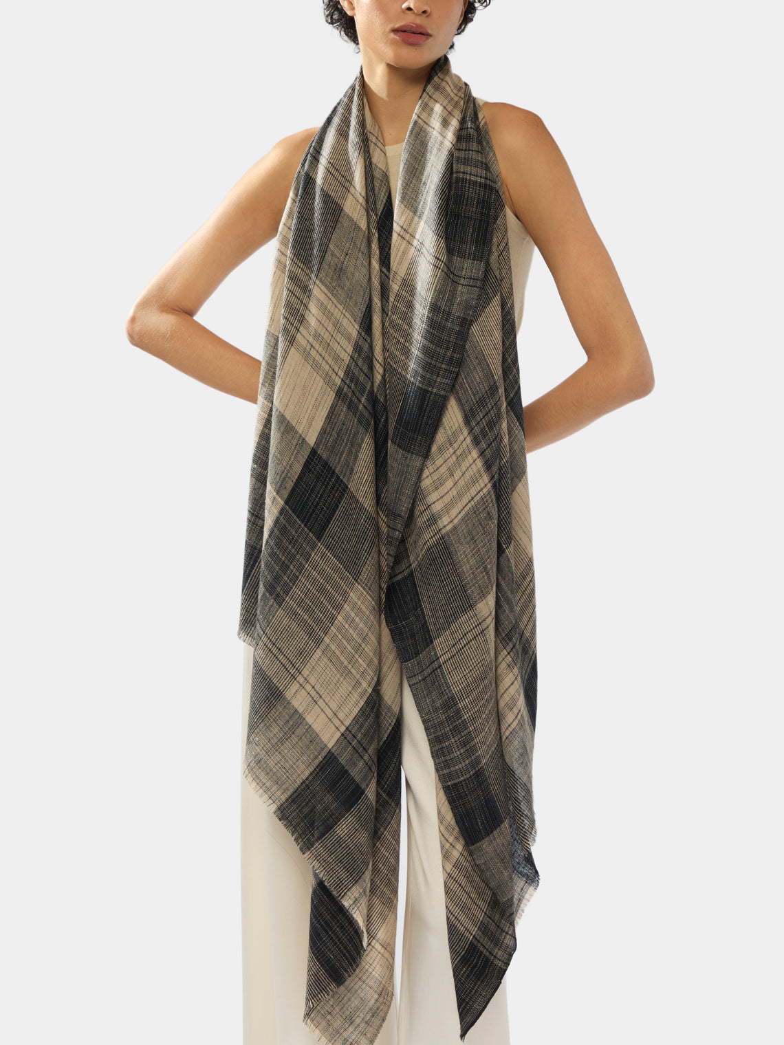 Me & K - Cashmere Check Scarf | One Size - Black - ABASK - 