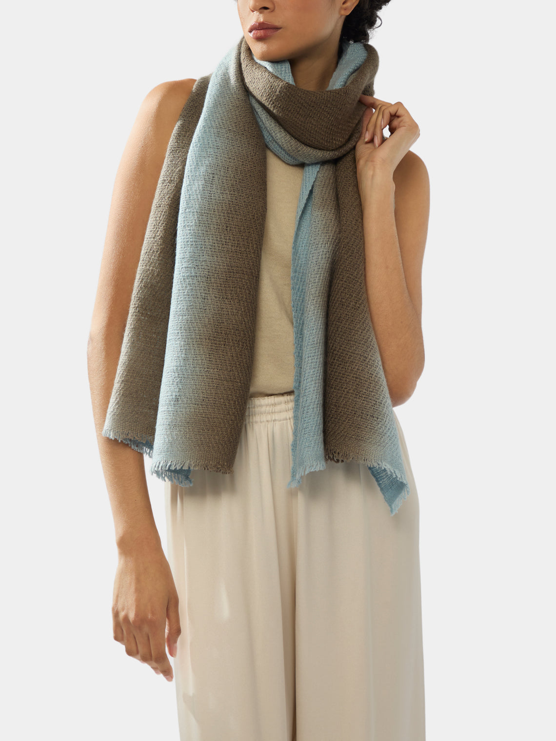 Me & K - Cashmere Ombré-Border Scarf | One Size - Grey - ABASK - 