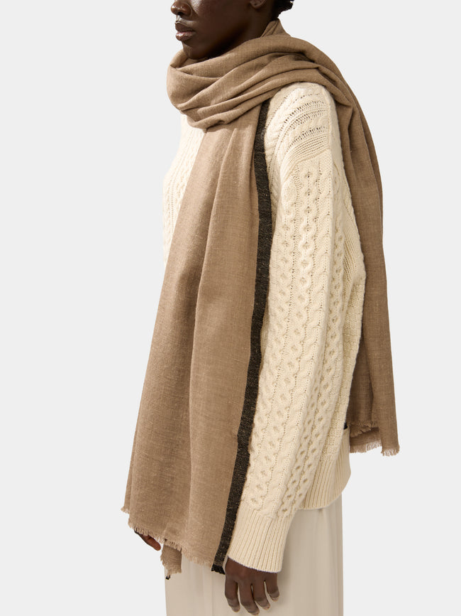 Me & K - Cashmere Border-Stripe Scarf - Natural - ABASK - 