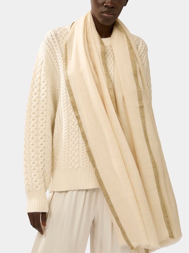 Me & K - Cashmere Border-Stripe Scarf - Ivory - ABASK - 