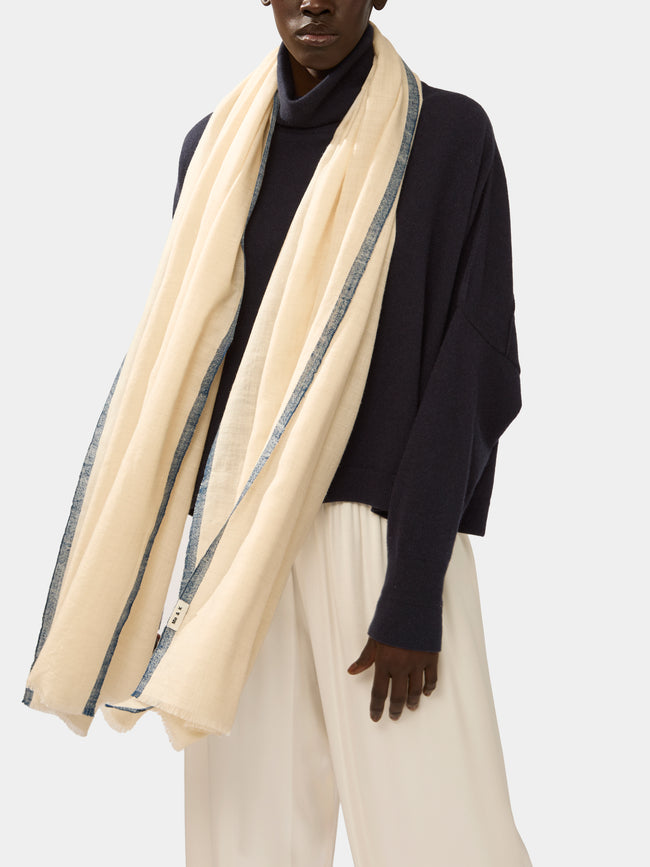 Me & K - Cashmere Border-Stripe Scarf - Ivory - ABASK - 