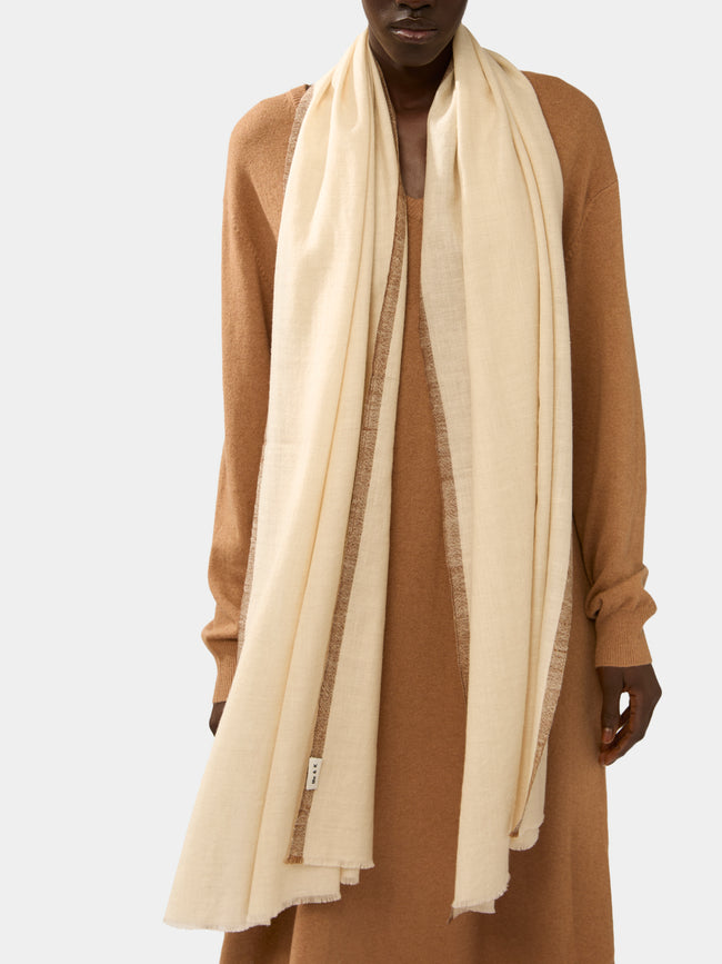 Me & K - Cashmere Border-Stripe Scarf - Ivory - ABASK - 