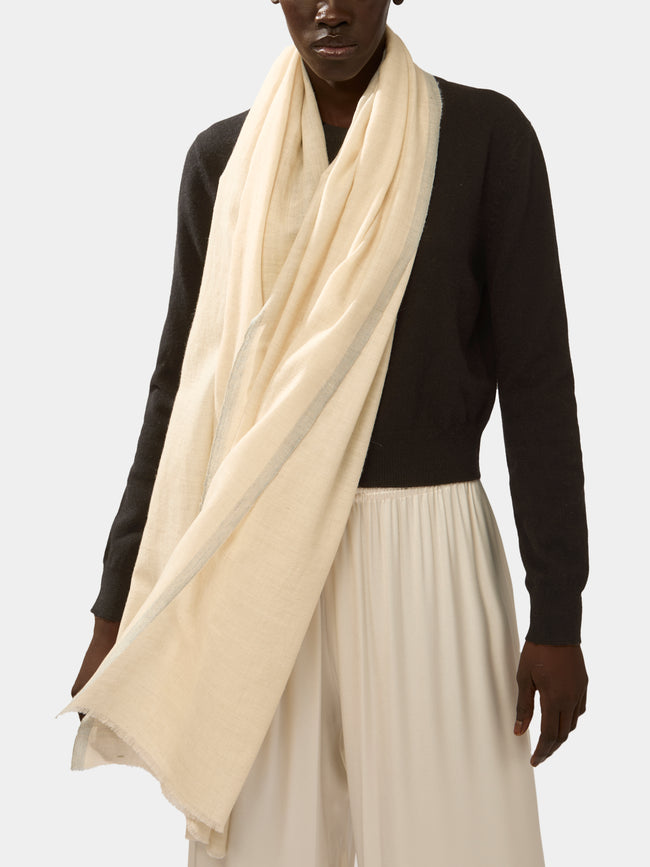 Me & K - Cashmere Border-Stripe Scarf - Ivory - ABASK - 