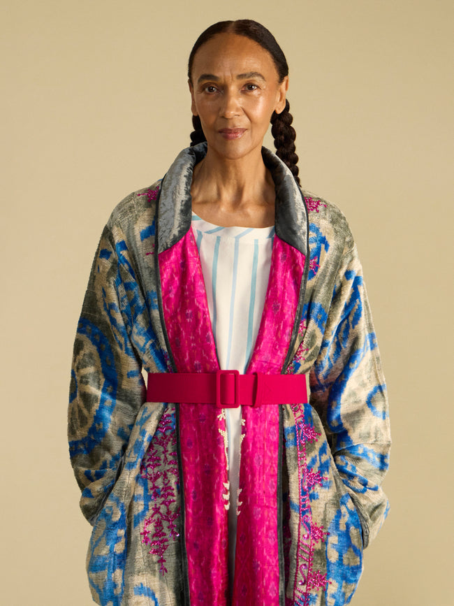 Hand-Loomed Ikat Silk and Cotton Reversible Robe | One Size