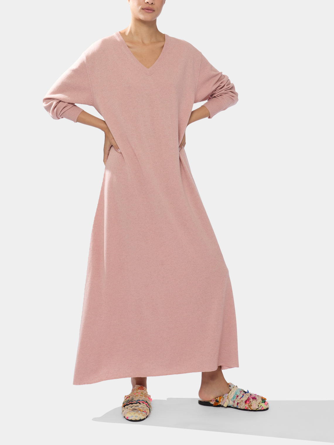 Cashmere V-Neck Long Dress