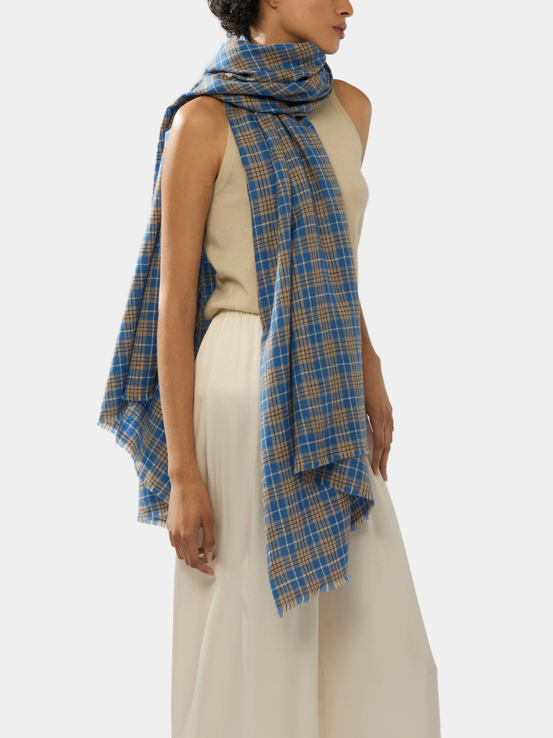 Me & K - Cashmere Check Scarf | One Size - Blue - ABASK - 