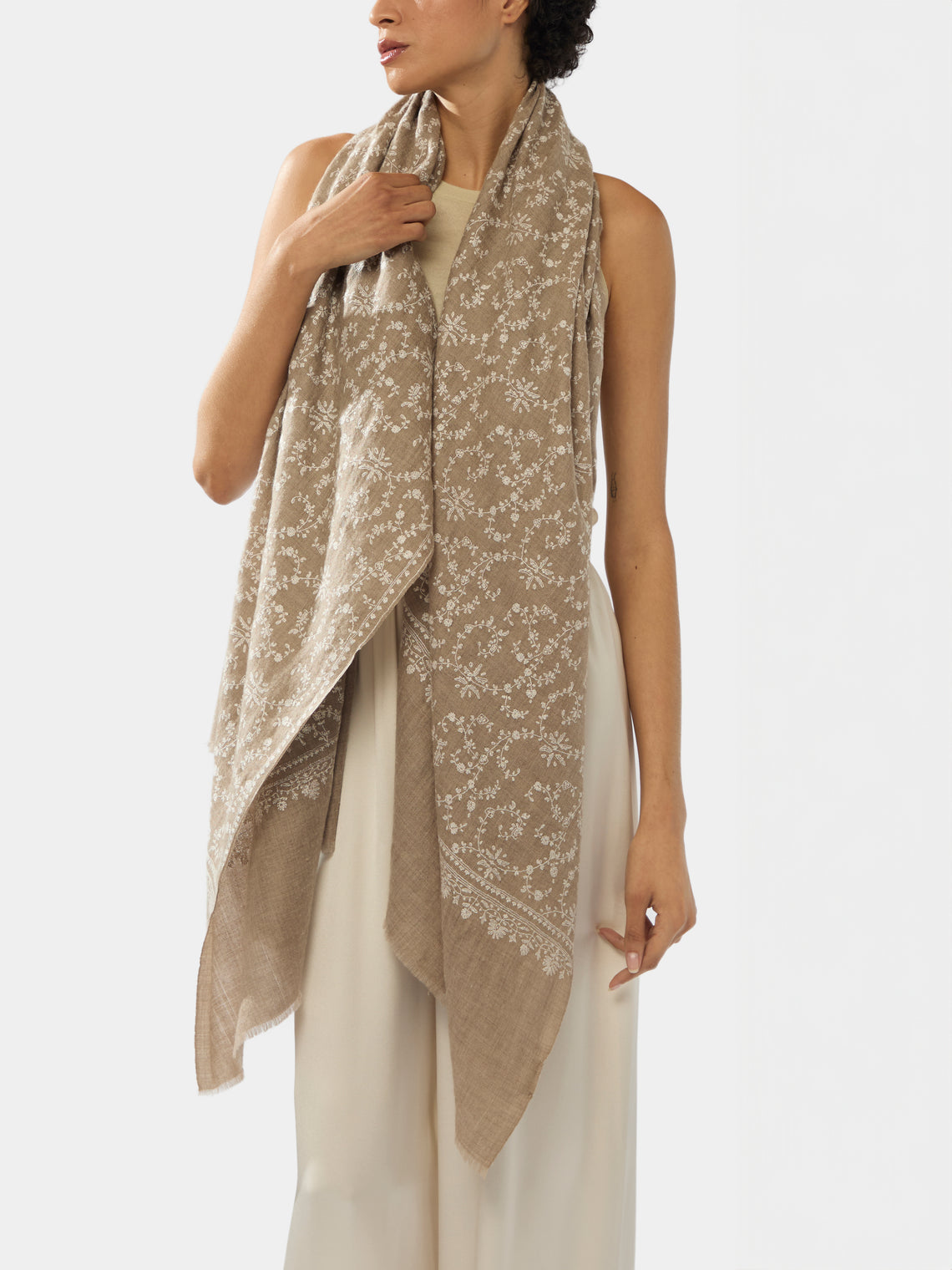 Me & K - Hand-Embroidered Cashmere Scarf | One Size - Beige - ABASK - 