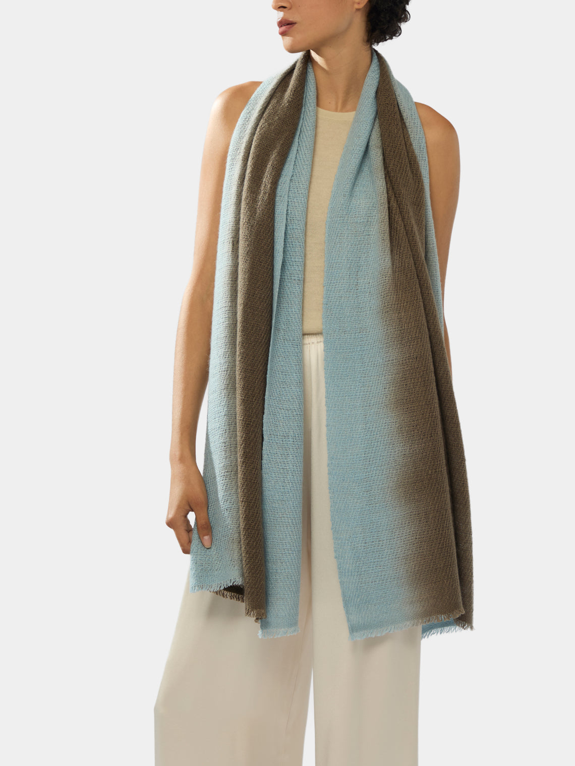 Me & K - Cashmere Ombré-Border Scarf | One Size - Grey - ABASK - 