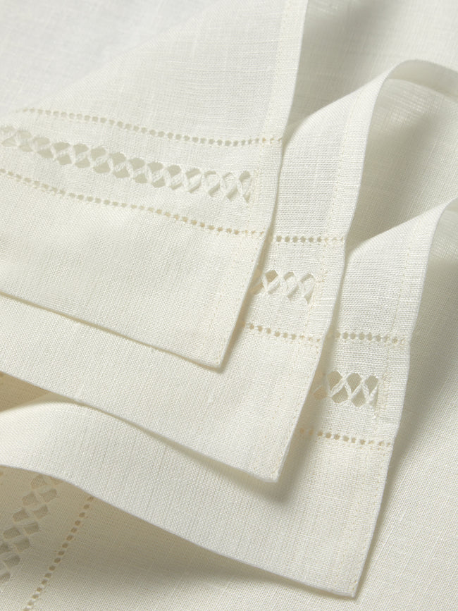 Volga Linen - Diamond-Stitch Linen Napkins (Set of 6) - White - ABASK - 