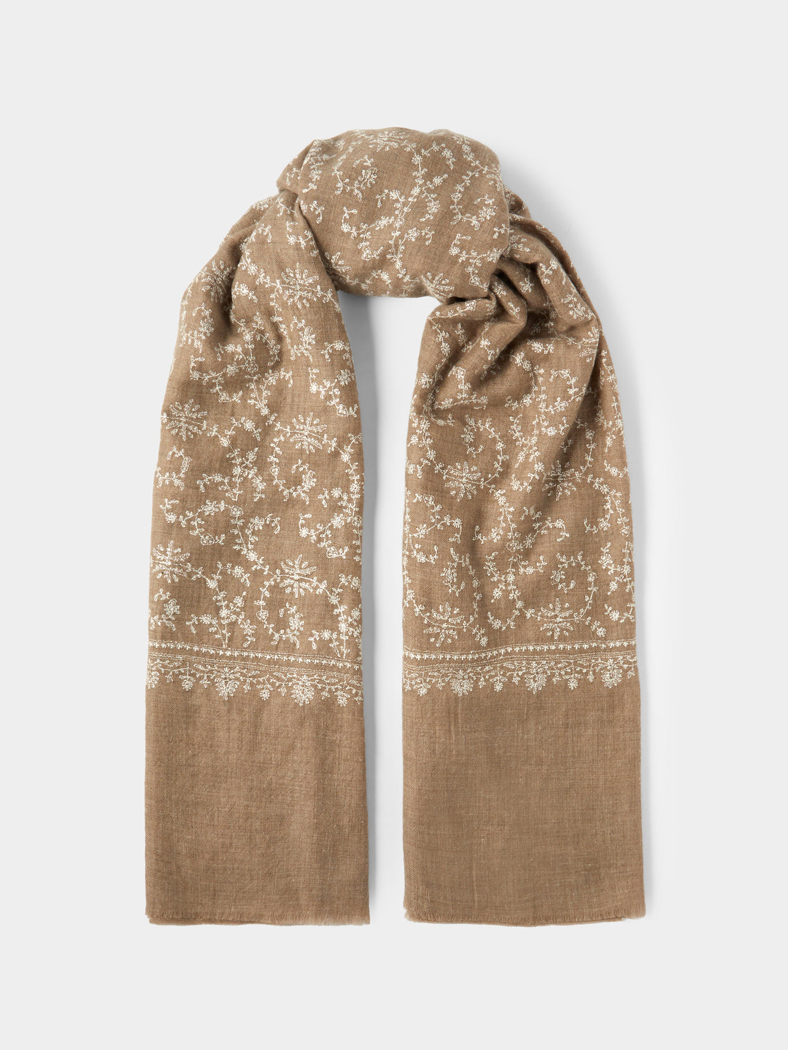 Me & K - Hand-Embroidered Cashmere Scarf | One Size - Beige - ABASK - 