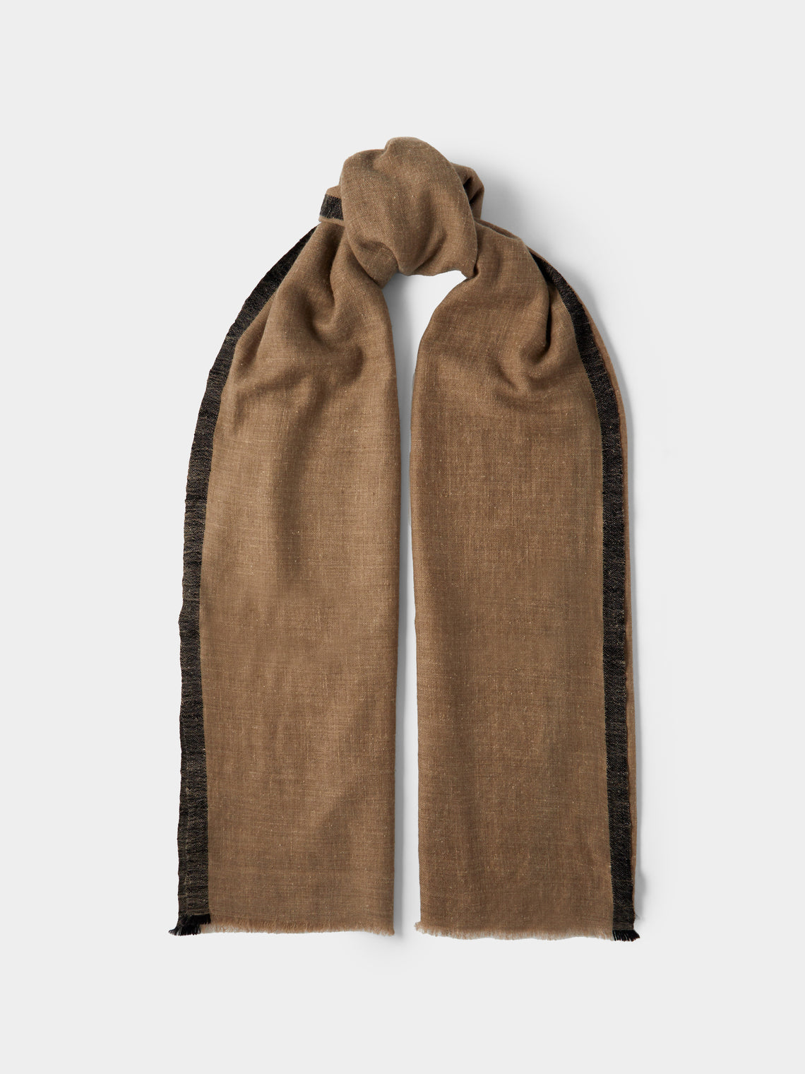 Me & K - Cashmere Border-Stripe Scarf - Natural - ABASK - 