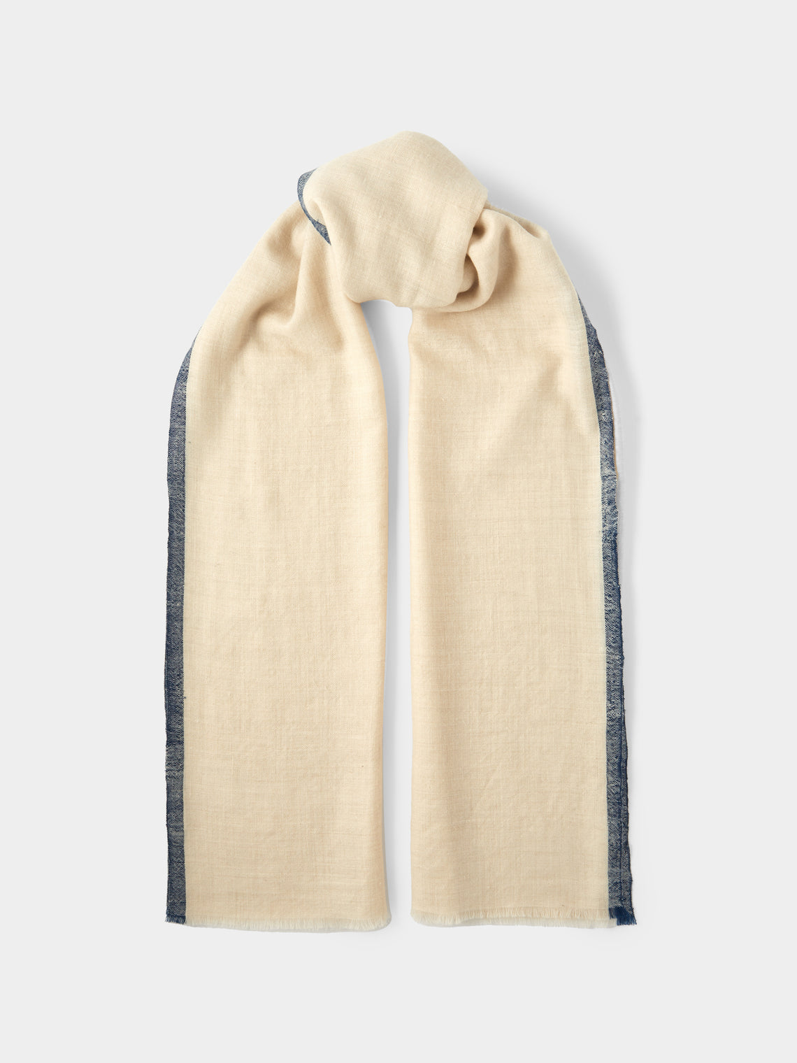 Me & K - Cashmere Border-Stripe Scarf - Ivory - ABASK - 