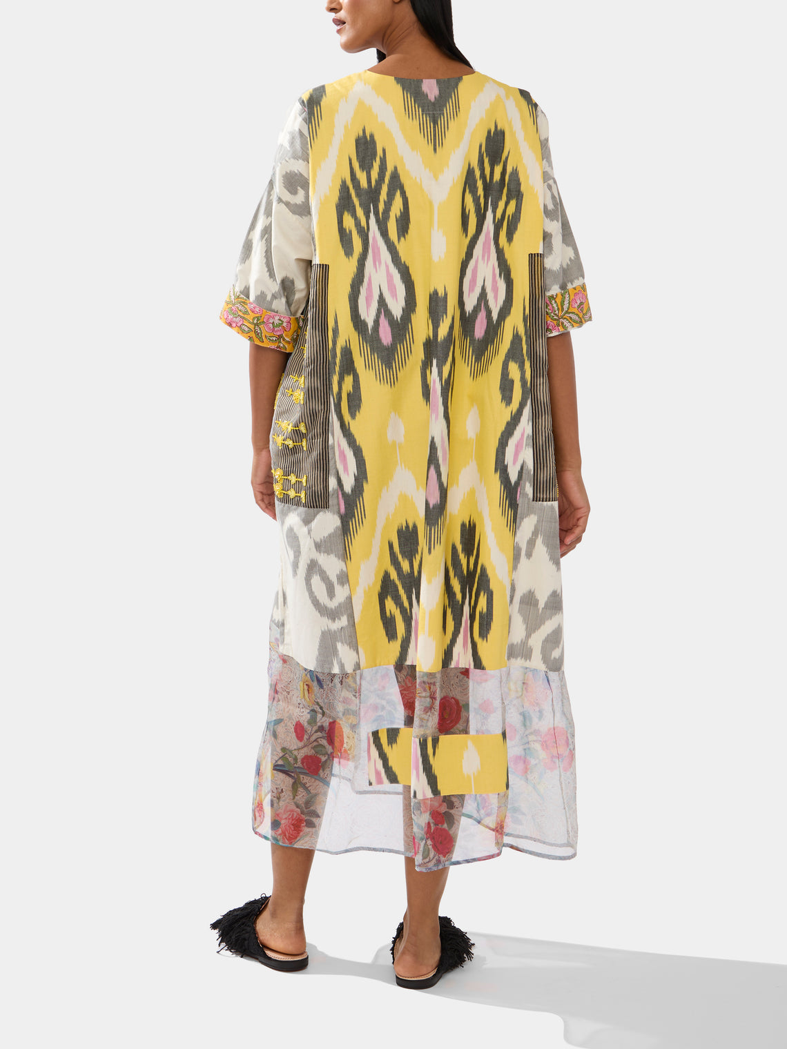 Nazzy Beglari - Hand-Loomed Ikat Silk and Cotton Kaftan Dress  | One Size -  - ABASK