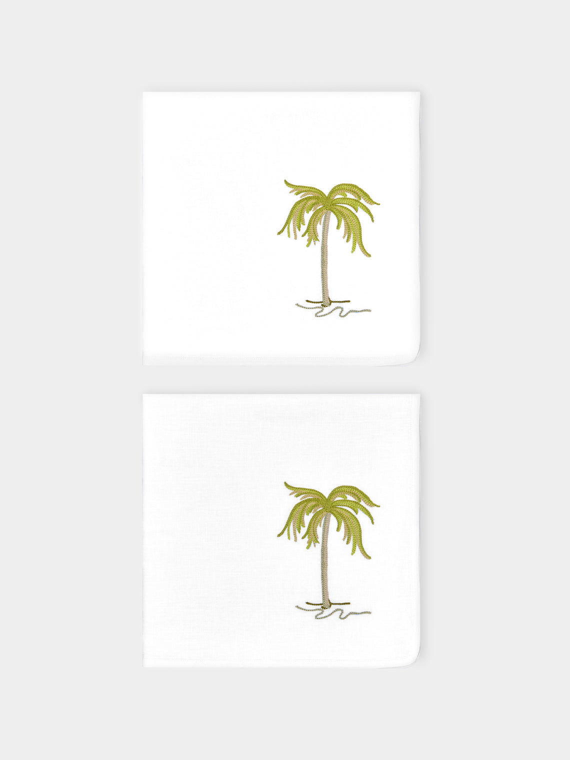 Loretta Caponi - Palm Tree Hand-Embroidered Linen Napkins (Set of 2) -  - ABASK
