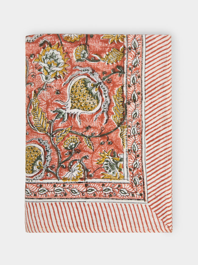 Chamois - Pomegranate Block-Printed Linen Large Rectangular Tablecloth -  - ABASK - 
