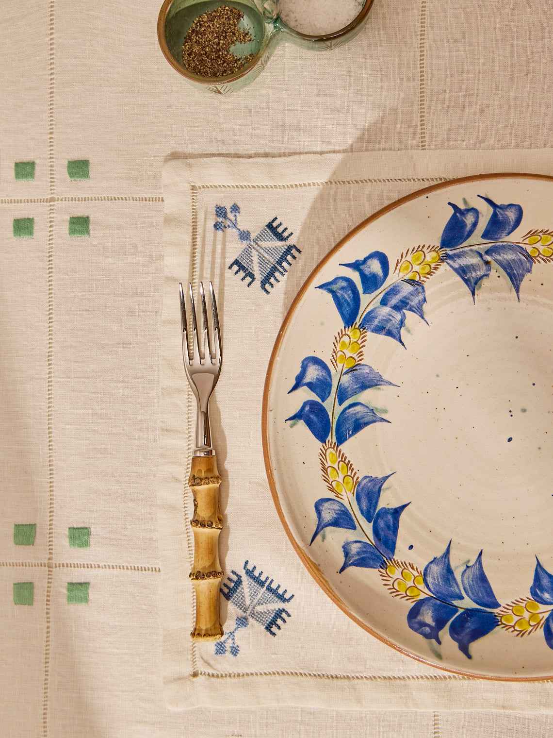 Ottoman Carnations Hand-Printed Linen Placemats (Set of 4)