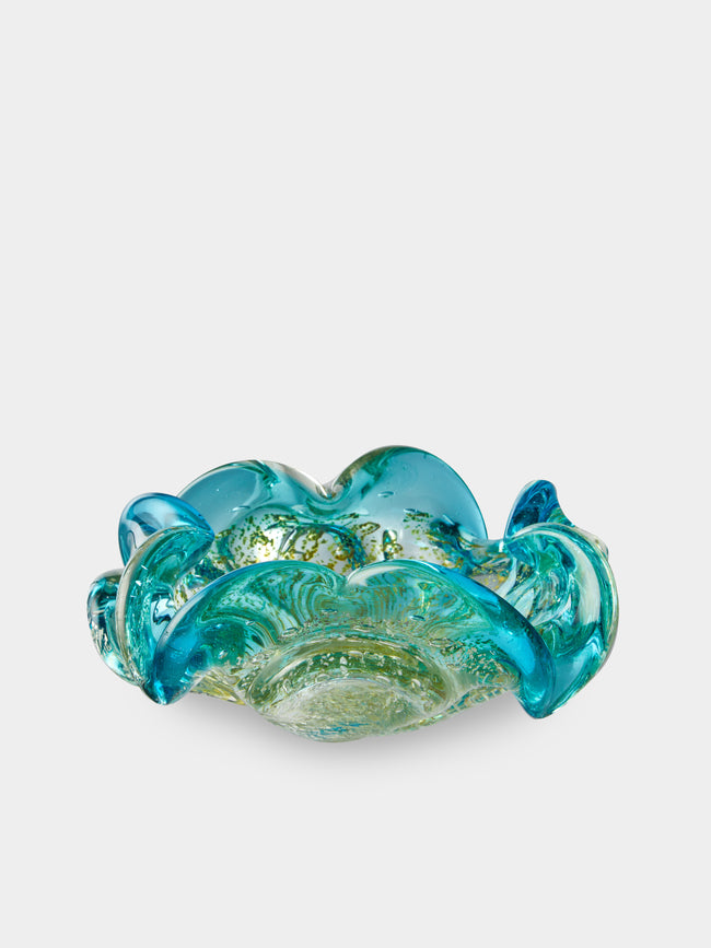 Antique and Vintage - Mid-Century Czech Glass Ashtray - Blue - ABASK - 