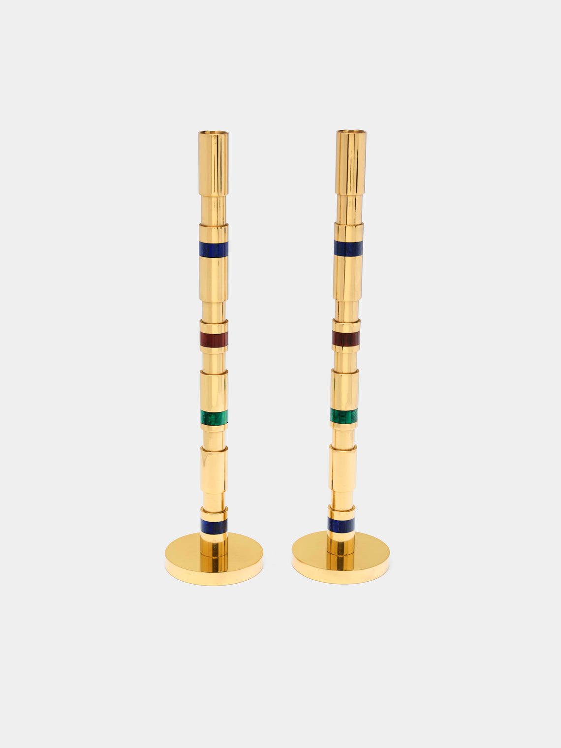 Viya - Majestic Brass and Semi-Precious Stone Candlesticks (Set of 2) -  - ABASK - 