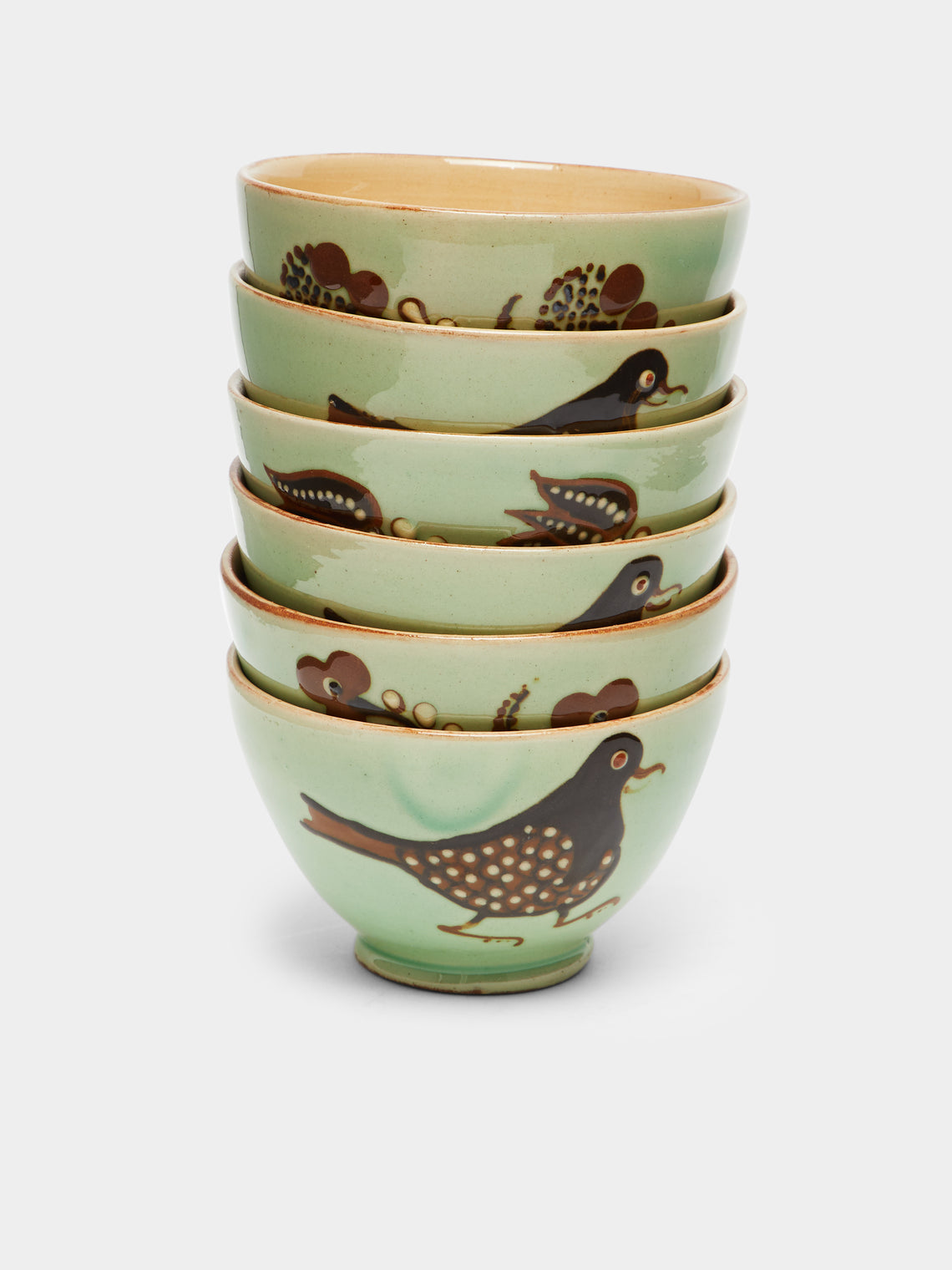 Poterie d’Évires - Birds and Flowers Hand-Painted Ceramic Espresso Cups (Set of 6) -  - ABASK