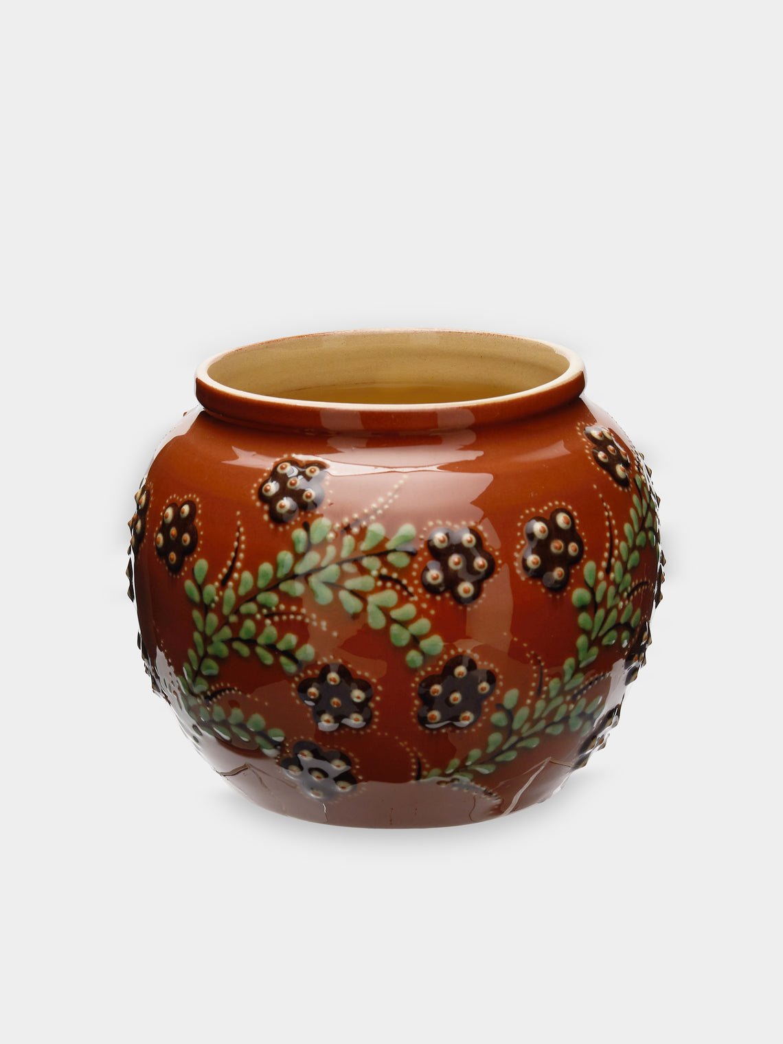 Poterie d’Évires - Flowers Hand-Painted Ceramic Small Round Vase -  - ABASK - 