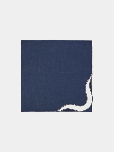 Los Encajeros - Zurbano Embroidered Linen Napkins (Set of 4) - Blue - ABASK - 