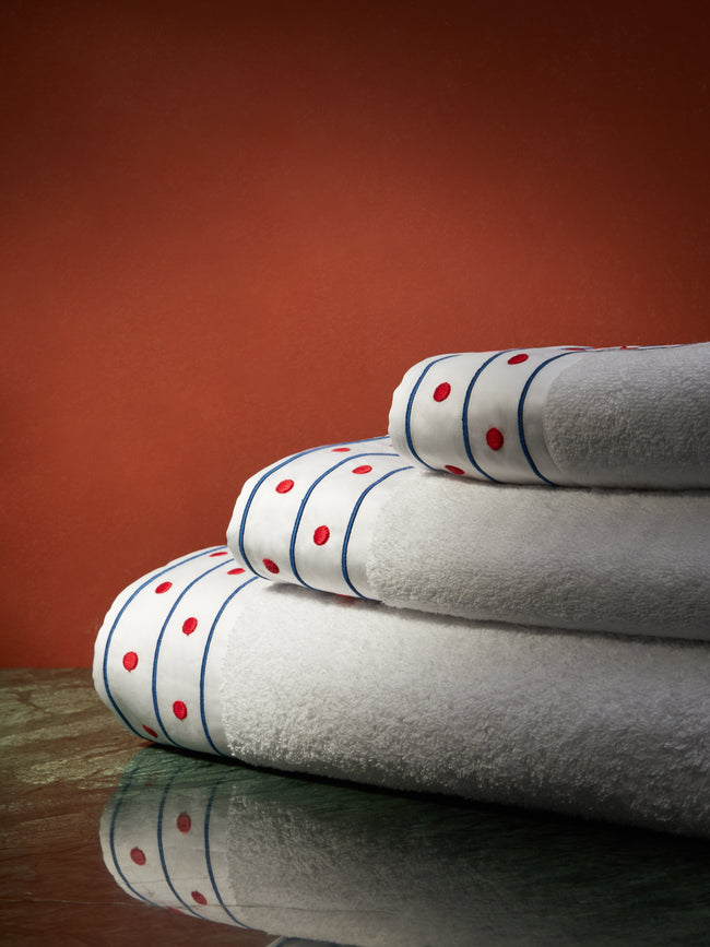 Loretta Caponi - Stripes & Dots Hand-Embroidered Cotton Towel Collection -  - ABASK