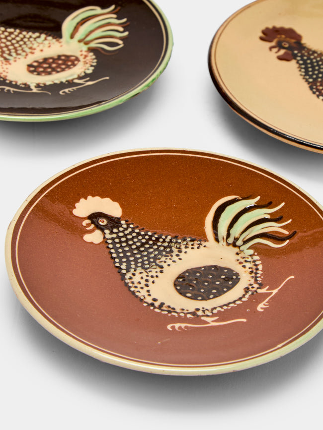 Poterie d’Évires - Chickens Hand-Painted Ceramic Small Plates (Set of 3) -  - ABASK