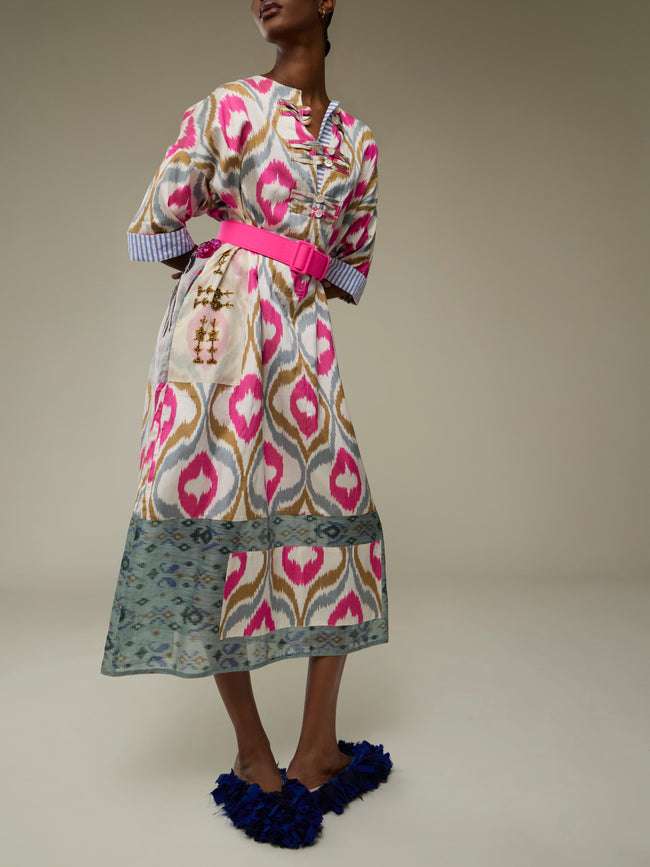 Nazzy Beglari - Hand-Loomed Ikat Silk and Cotton Dress | One Size -  - ABASK