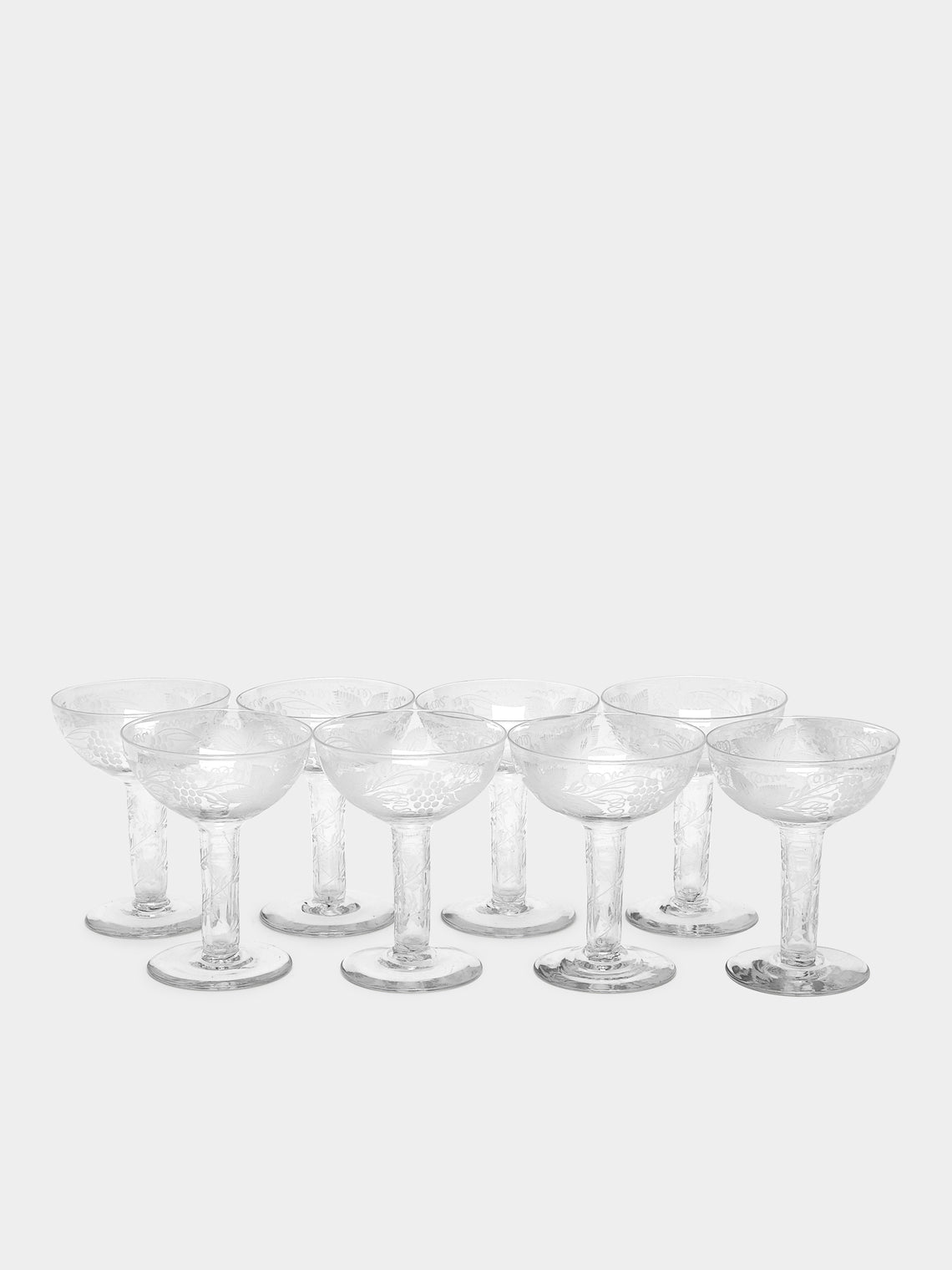 Antique and Vintage - 1830s Vine Etched Hollow Stem Champagne Coupe (Set of 8) -  - ABASK