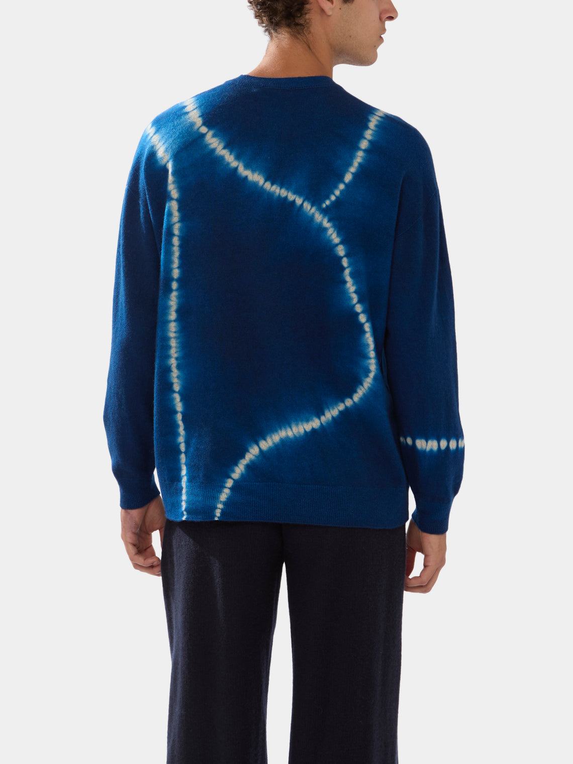 Men's Shibori Cashmere Seamless Wide Crew-Neck Sweater