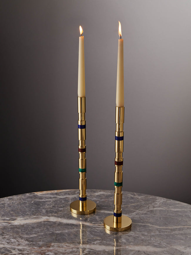 Viya - Majestic Brass and Semi-Precious Stone Candlesticks (Set of 2) -  - ABASK